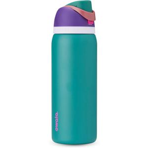Insulated Water Bottle with Straw - Encool Stainless Steel Water Bottle with Push Button Lid, Leak-Proof & BPA-Free, Keeps Cold for 24 Hours for Sports, Travel, Gym (18 oz, Silk Blue)