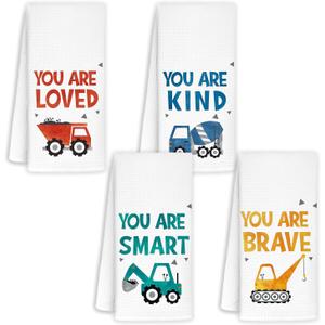 Jvpke Truck Kids Bath Towels for Kids Bathroom 16x24, Truck Wash Your Hands Bathroom Decor for Kid Toddler Boys Girls Sets of 4