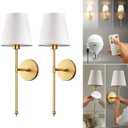 Set of 2 Wireless Wall Sconces  Stick-On or Screw Mount - Rechargeable LED Bulbs, Remote Controlled, Adjustable Brightness & Warmth, Easy Installation, Living Room Wall Decor (Gold)
