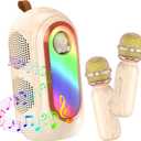 Mini Karaoke Machine for Kids & Adults with 2 Wireless Microphones Portable Karaoke Machine 2x5W Bluetooth Speaker Birthday Gift Toys Gifts for Kids Family Home Outdoor Party Cream