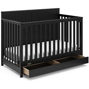Graco Hadley 5-in-1 Convertible Crib with Drawer, Black | GREENGUARD Gold Certified, Fits Standard Crib Mattress, Converts to Toddler Bed, Daybed and Full Bed, Crib with Storage