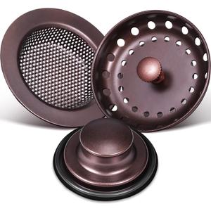 Mudder 3 Pcs Kitchen Sink Drain Strainer and Stopper Stainless Steel Garbage Disposal Plug with Handle Universal Anti-Clogging Kitchen Sink Filter Sieve Basket Strainer(Oil Rubbed Bronze)