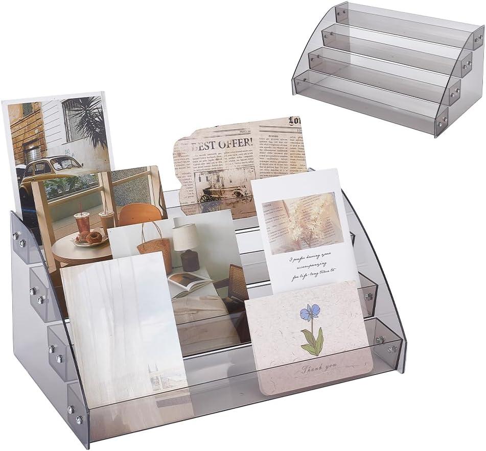 UNICRAFTALE 4-Tier Acrylic Greeting Card Display Stand Portable Christmas Greeting Card Rack Storage Sticker Organizer Stamp Postcard Mail Greeting Card Holder for Retail Counter Desk 30.5x18.1x14.2cm