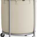 SONGMICS 50.2-Gallon (190 L) Laundry Basket with Wheels, Rolling Round Heavy-Duty Laundry Hamper Cart with Steel Frame and Removable Bag, 2 Locking Wheels, Cream White and Metallic Silver URLS01MZ