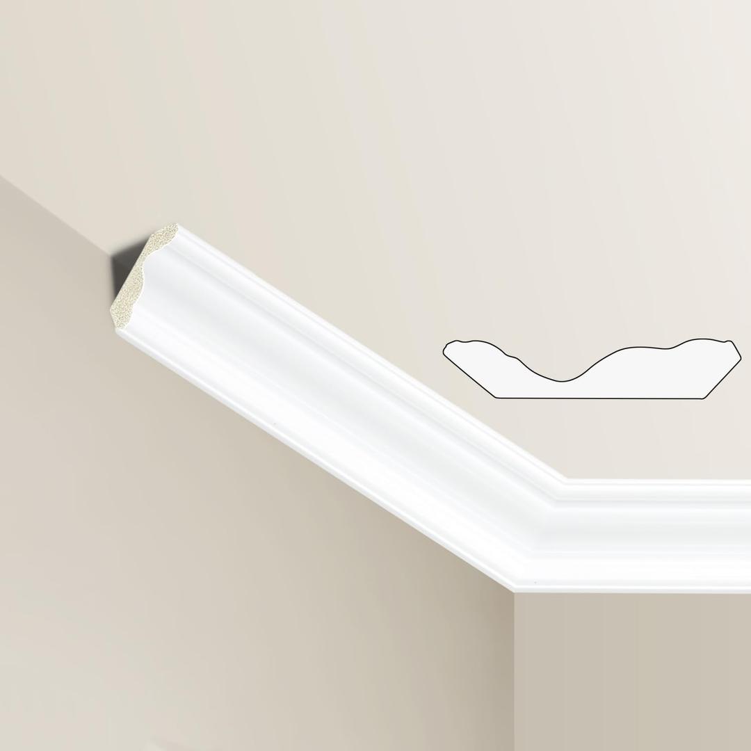 Ceiling Crown Molding Trim, 10 Pack High Impact Polystyrene Decorative Ceiling Moulding, 40 Ft Total Length (48x2.5in,White)