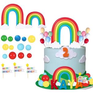 Rainbow Cake Topper Color Balloons Clouds 37 Piescs Cake Topper Set for Colorful Rainbow Watermelon Theme Birthday