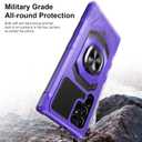 Heavy Duty Protection Case for Samsung Galaxy S22 Ultra Phone Case with Built-in Screen Protector, Military Grade Shockproof 360 Degree Metall Ring Kickstand Travel Cover Shell (Purple)