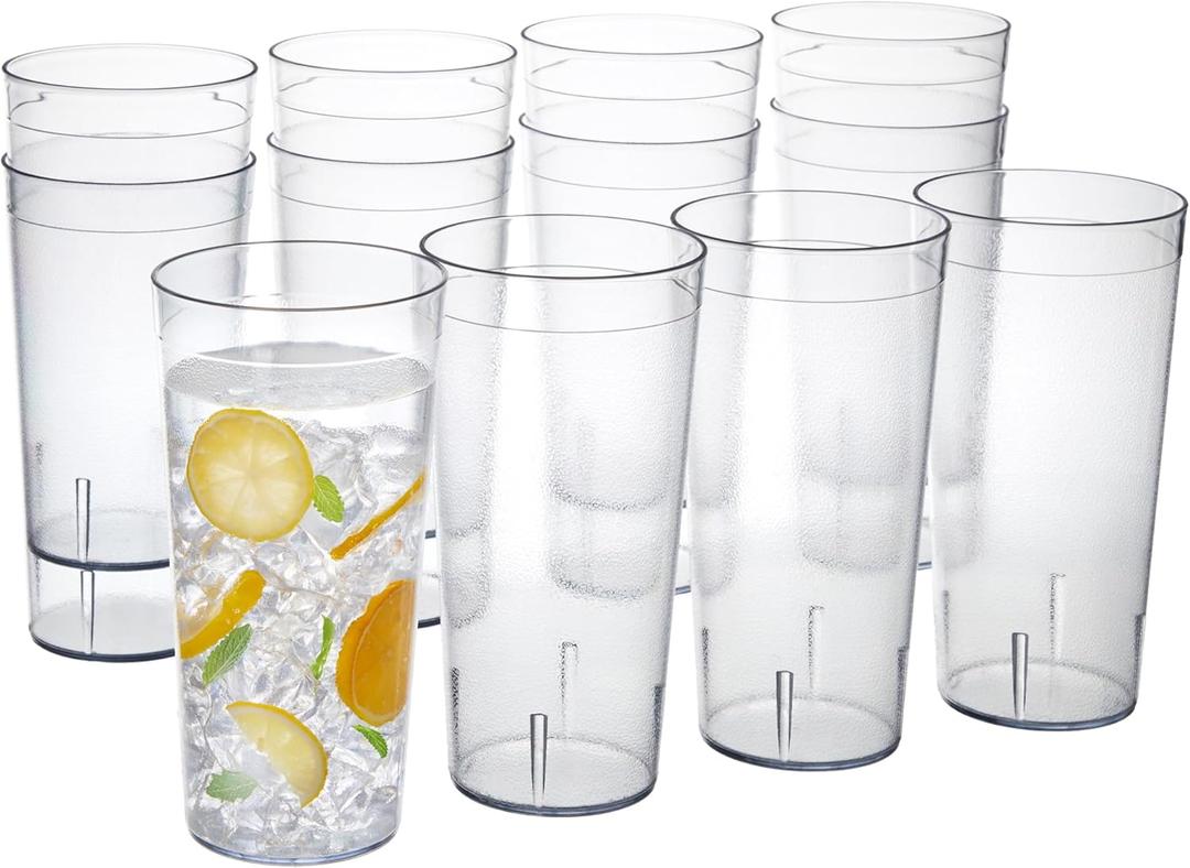 US Acrylic Cafe Plastic Reusable Tumblers (Set of 12) 32-Ounce Iced-Tea Cups Clear | Value Set of Restaurant Style Drinking Glasses, Stackable, BPA-Free, Made in the USA | Top-Rack Dishwasher Safe