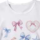 Girl's Bow Graphic Tees Crew Neck Short Sleeve Summer T Shirts Preppy Cute Clothes for Girls