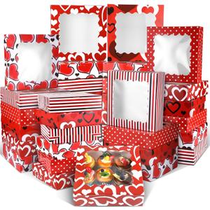 Joottuan 30 Pcs Valentine's Day treat Boxes with Window 9 x 9 x 2.5 inch Valentine Cookies Boxes Candy Bakery Container for Valentine Favors Weddings Candy Sweet Crafts Party Favor Supplies