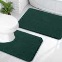 OLANLY Bathroom Rugs Sets 2 Piece, Soft Absorbent Chenille Bath Mats and U-Shaped Contour Toilet Mat Rug Set, Machine Washable Bath Carpet, Home Decor Accessories(30"x20"+24"x20", Blackish Green)