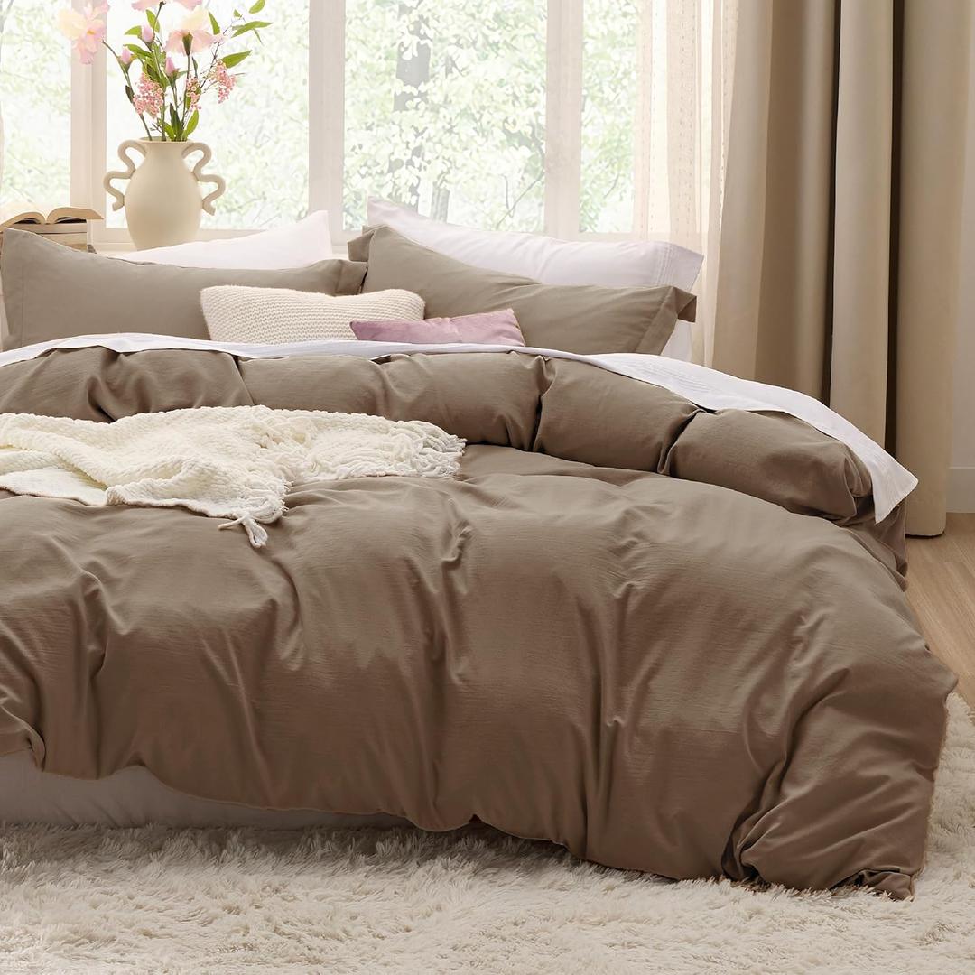 Bedsure Deep Khaki Duvet Cover King Size - 3 Pieces Prewashed Cotton-Like Extra Soft Bedding Set, Includes 1 Duvet Cover 104x90 Inches with Zipper Closure & 2 Pillow Shams, Comforter Not Included
