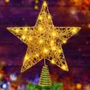 11.8 Inch LED Star Tree Topper - Gold Metal Ornament with 20 Lights for Christmas Tree Decoration New Year Holiday Decor Gold