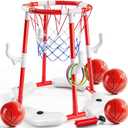 NIPLOOOW Pool Basketball Hoop, 2-in-1 Floating Pool Toys Ring Game with 4 Balls and Pump, Outdoor Swimming Pool Basketball Games Water Play Toy Family Party for Kids Adults Age 3-12 (Red)