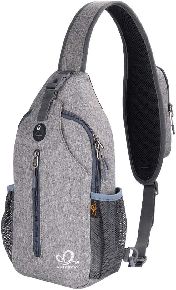 WATERFLY Crossbody Sling Backpack Sling Bag Travel Hiking Chest Bag Daypack (Gray)