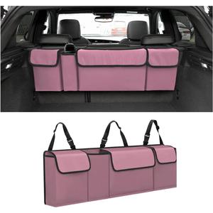 AUCELI Car Trunk Organizer, Backseat Hanging Large Storage with Adjustable Straps, Waterproof Collapsible Cargo Bag with 4 Pockets, Sturdy Space Saver Frees Trunk Floor for SUV, Truck, MPV