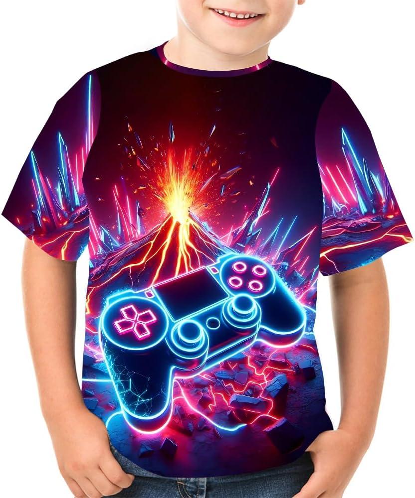 Boys Girls 3D Graphic Tees Unisex Short Sleeve T Shirt Novelty Neon Shirts for Boys 5-14 Years