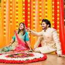 Indian Pooja Backdrop Decoration Items 7x5ft Diwali Backdrop 5 Artificial Marigold Garland Set Mehndi Home Decorations for Janmashtami, Varalakshmi, Haldi, Puja, Ganesha Party Decor