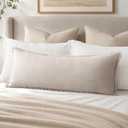 MIULEE 14x36 Long Linen Fringe Lumbar Pillow Covers Set of 1 Natural Beige
