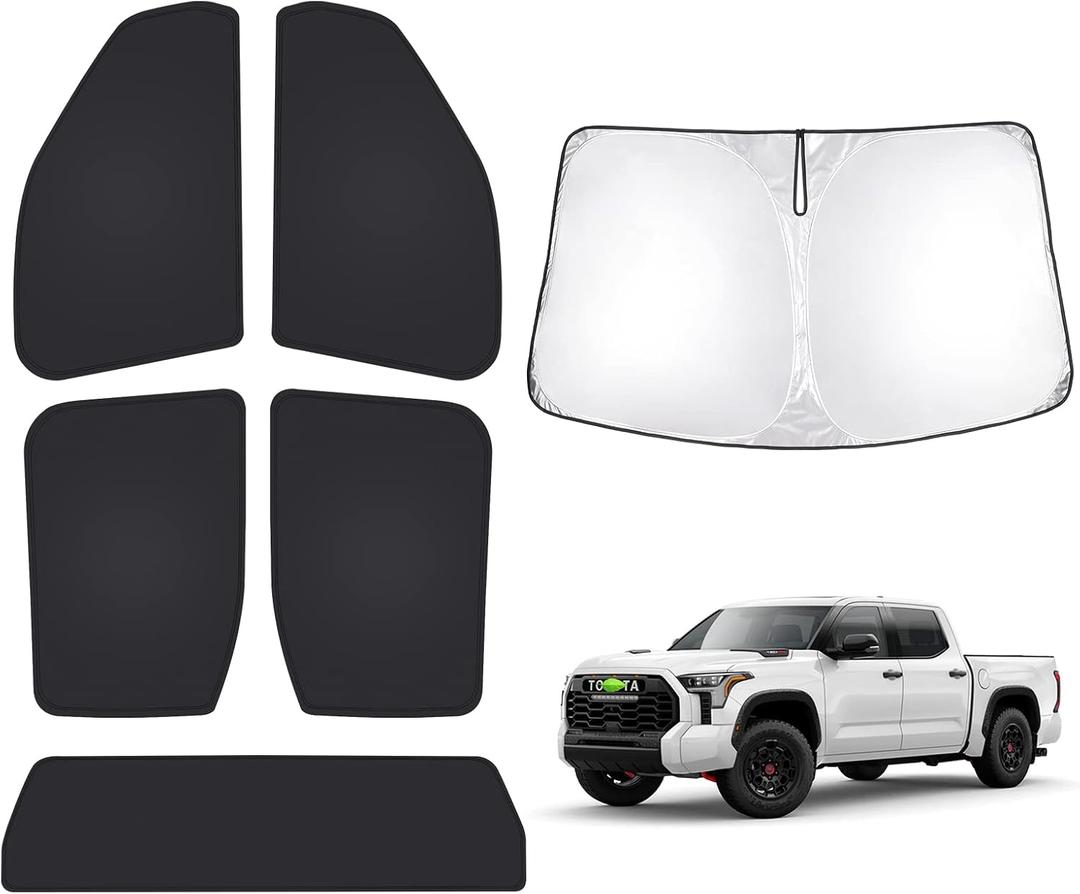 T TGBROS Windshield Sun Shade for Toyota Tundra 2022-2025 2026 Car Window Shades Thicken UV Block and Blackout Privacy Foldable Sunshades 6PCS Accessories Keep Cool Sun Visor Covers