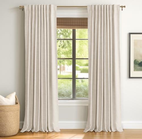 INOVADAY 100% Blackout Curtains 84 Inches Length 2 Panels Set, Back Tab/Rod Pocket Linen Black Out Curtains for Bedroom, Thermal Insulated Window Drapes - Cream, W50 X L84