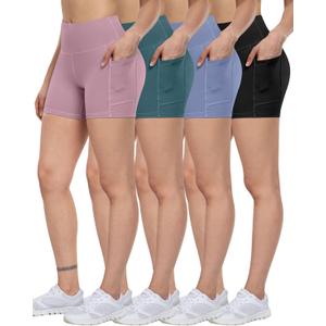 ATHVOTAR Biker Shorts Women with Pockets - 3"/5"/8" High Waisted Workout Spandex Tummy Control Gym Running Yoga Shorts (White, M)