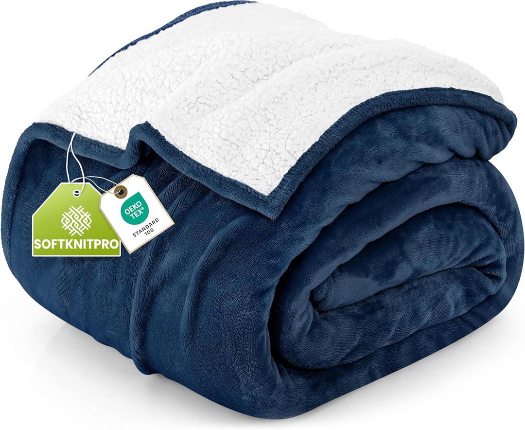 Utopia Bedding Sherpa Blanket King Size (Navy, 90x102 Inches) - Soft Lightweight Plush Fleece Reversible Blanket for Bed, Sofa, Couch, Camping and Travel