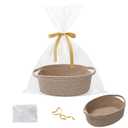 Small Woven Rope Basket-Empty Gifts Basket with Bag and Ribbons,Cute Handle Organizer Box for Birthday/Baby Shower, Toy Storage, Nursery Organizing & Shelf Decor(Mixed Brown)