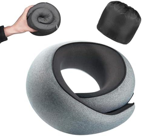 Optixion Travel Pillow, 100% Pure Memory Foam Neck Pillow for Airplanes, Comfortable Breathable Cover, Travel Essentials for Plane, Car, Train and Home, Gray