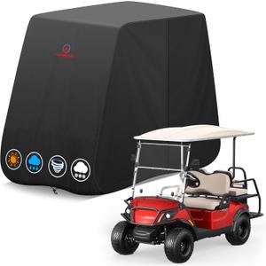 Comnova Golf Cart Cover 4 Passenger - 600D Waterproof Golf Carts Enclosure with Zipper, Windproof & UV Resistant, Outdoor Golf Cart Cover Universal Fit EZGO, Club Car, Yamaha up to 112"L x 48"W x 66"H