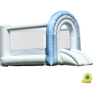 Bounce House, Inflatable Bounce House for Kids 3-8, White Blue Dream Bounce Castle with Blower, Large Jumping Area, Slide, Perfect Bouncer for Kids Party