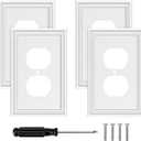 White Outlet Covers Wall Plate Modern Decorative Light Switch Cover Switch Plates Outlet Cover Bamboo Fiber Material Wall Plates for Kitchen Bathroom (1 Gang Duplex Outlet-4 Pack)