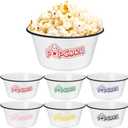 Maxdot Set of 6 Enamelware Popcorn Bowl 1.2 Quart Reusable Popcorn Serving Bowls Buckets Containers for Family Cinema Nights and Camping Party Shatterproof Classic White with Black Rim