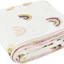 ZPECC Muslin Baby Blanket Thicker, 30x40 Organic Cotton Newborn Receiving Quilt Hypoallergenic for Baby Essentials Swaddle Crib Stroller, Rainbow
