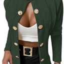 CHICME Women Argyle Cable Cardigan Casual Lightweight Cropped Coat Stand Collar Long Sleeve Metal Button Front Spring Jackets (Medium, Green)