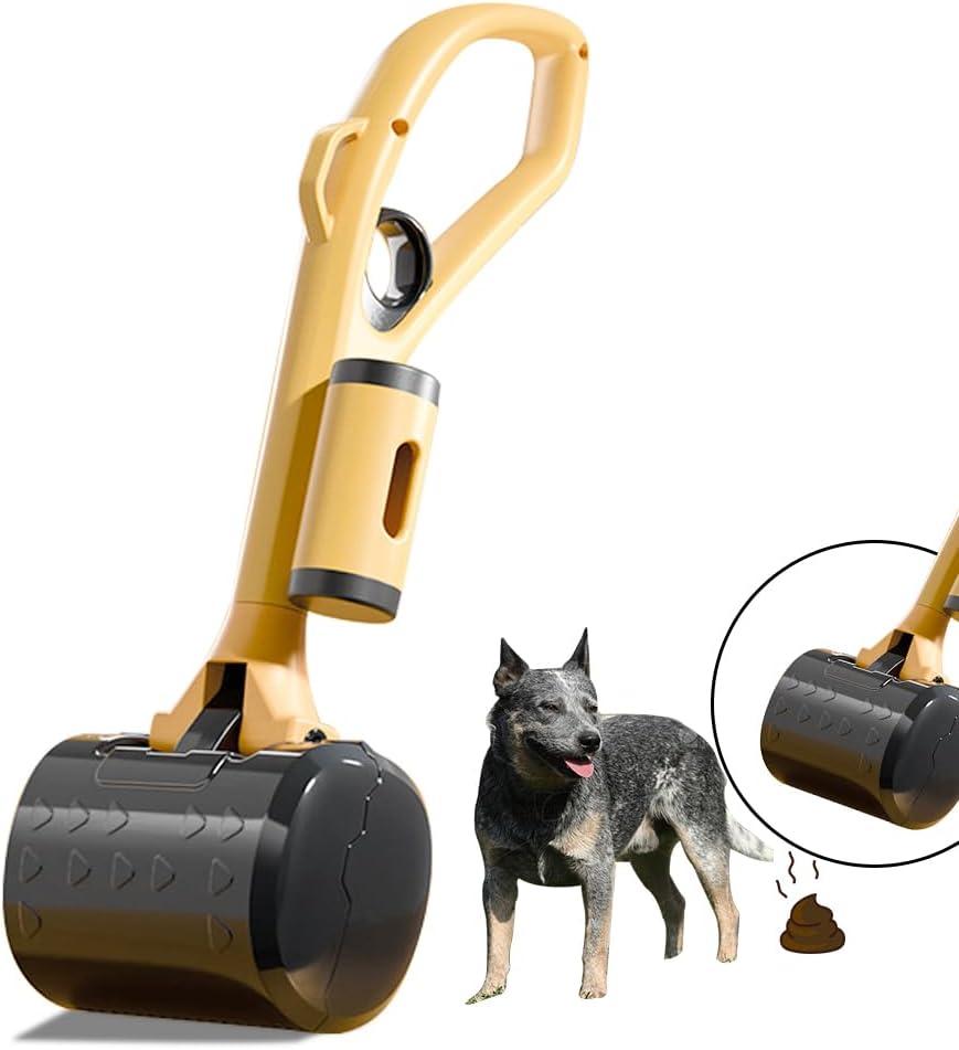 Convenient and Durable Poop Scooper for Dogs - The Perfect Solution for Easy Cleanup Portable Dog Poop Scooper, Small Medium Large Dogs, Poop Scoop with 20pcs Pet Waste Bag Attachment(Yellow Black)