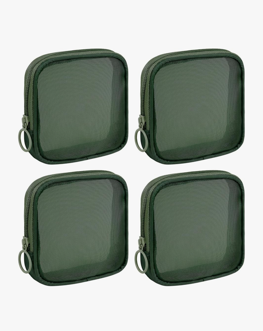 4 Pieces Mini Zipper Nylon Mesh Pouch, Mesh Cosmetic Bags Makeup Bags, Multipurpose Travel Toiletry Bags for Office Supplies and Travel Accessories (Green, S)