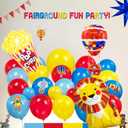 Carnival Theme birthday party decorations & include red blue yellow balloon & foil hot air popcorn balloons & striped banner tablecloth & Backdrop carnival Circus road sign paper card Signboard decor
