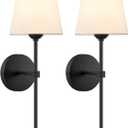 KUAUGST Wall Sconces Sets of 2, Retro Industrial Wall Lamps, Bathroom Vanity Sconces Wall Lighting with White Fabric Shade, Suitable for Bedroom Living Room Corridor Kitchen (Black1)