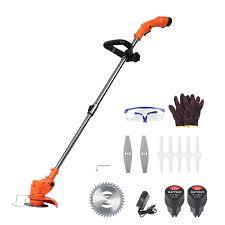 Electric Lawn Mower, Weed Eater, Electric Weed Mower Cordless Trimmer, Telescopic Rod Home Weed Eater Cutter, Rechargeable Handheld Lawn Mower with 2 Batteries (Orange)