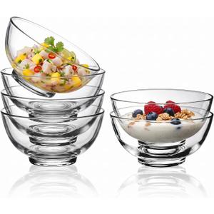 Small Clear Glass Bowl Set of 6, Microwave and Dishwasher Safe