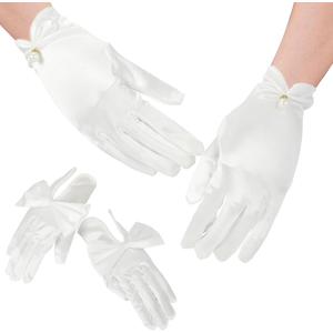 2 x 2P White Satin Gloves for Women - Short Opera, Dance, Wedding Banquet Gloves (White)