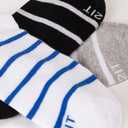 Athletic Ankle Socks, 4 Pairs, Striped Pattern, Gray White Black lue, Low Cut
