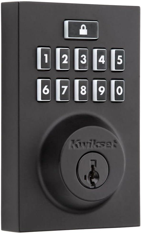 Kwikset 914 Contemporary Keypad SmartCode Electronic Deadbolt Smart Lock featuring SmartKey Security and ZigBee 3.0 Technology in Matte Black