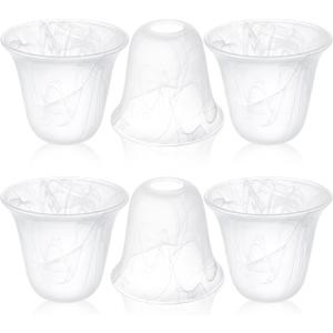 Teenyyou 6 Pcs Bell Shaped Glass Lamp Shade E26 Replacement Globe Ceiling Fan Light Covers with 1-5/8'' Fitter Opening for Chandelier Wall Sconce Pendant Light Bathroom Vanity Fixture(White Alabaster)