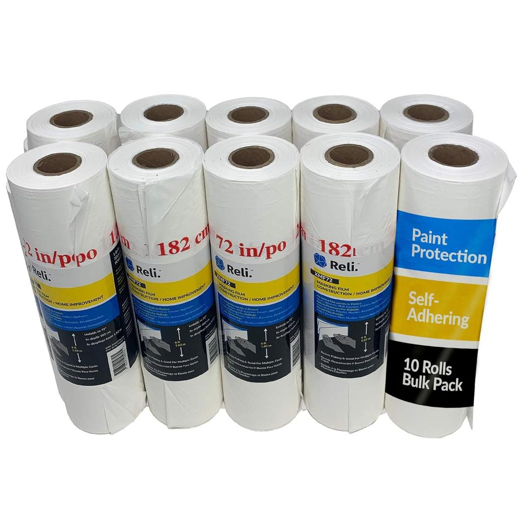 Reli. Masking Film, 10 Rolls Bulk (90' x 72") | Masking Plastic Film for Painting, Automotive | Hand-Masker Plastic (10 Pack)