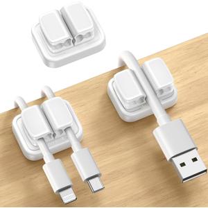 3-in-1 Cord Organizer Spring Clip Holder - Lamicall Small Desk Cable Organizer Clips, Adhesive Adjustable Wire Holder for Phone Charging Cord, Cable Management, Office Desk Accessories, White, 6Pcs
