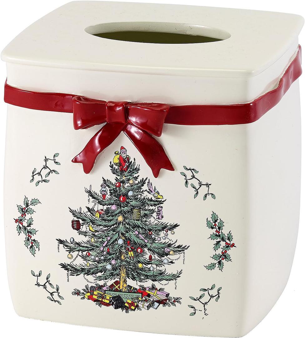 Spode - Tissue Box Cover, Countertop Accessories, Holiday Home Decor (Spode Christmas Tree Collection) (Red)