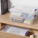 Novelinks Clear Plastic Storage Bins with lids, Stackable Storage Containers, Durable Craft Storage Boxes, Organization Containers for Home Office (10 Quart 4 Pack Purple)