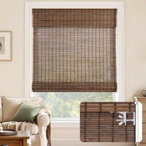 LazBlinds No Drill Bamboo Roman Shades, 29" W x 48" H, Malay Walnut